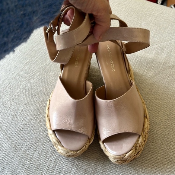 Anthropologie NWT Paloma Barcelo Nude leather Wedge Rafia Espadrille super Chic - Picture 12 of 16